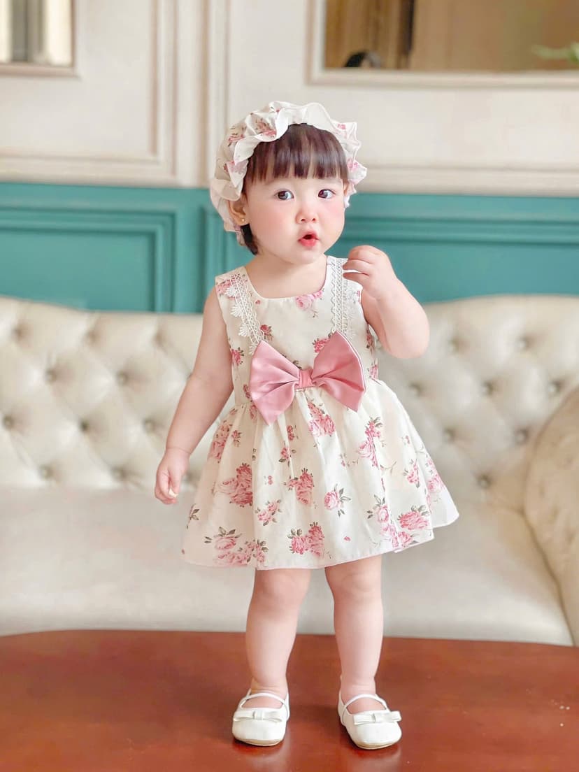 Body váy hoa nhí hồng nền kem